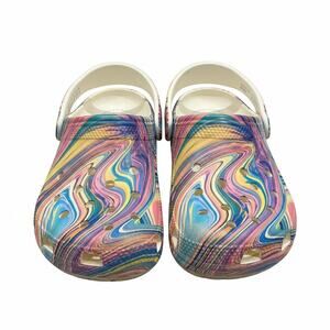 Crocs Kids J2 Classic Clogs Rainbow Swirl Multicolor Slip On Shoes